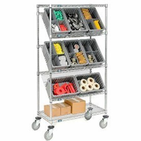 GLOBAL EQUIPMENT Easy Access Slant Shelf Chrome Wire Cart, 8 Red Grid Containers, 36Lx18Wx63H 493422RD